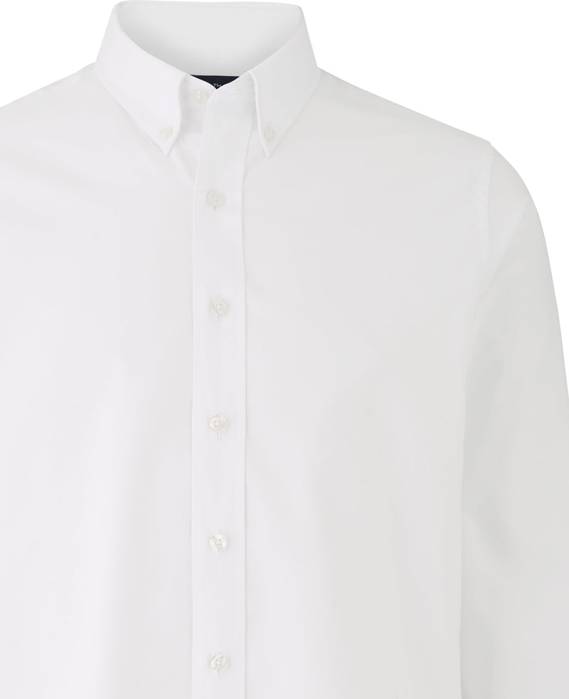 White Cotton Oxford Slim Fit Casual Shirt In Shorter Length - Chest Detail - 1389WHT