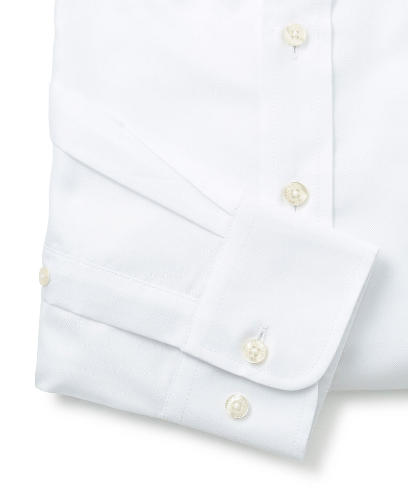 White Cotton Oxford Slim Fit Casual Shirt In Shorter Length - Cuff Detail - 1389WHT