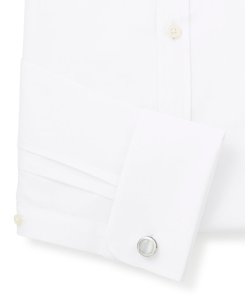 White Cotton Poplin Extra Slim Pin Collar Shirt - Double Cuff - Cuff Detail - 1382WHT