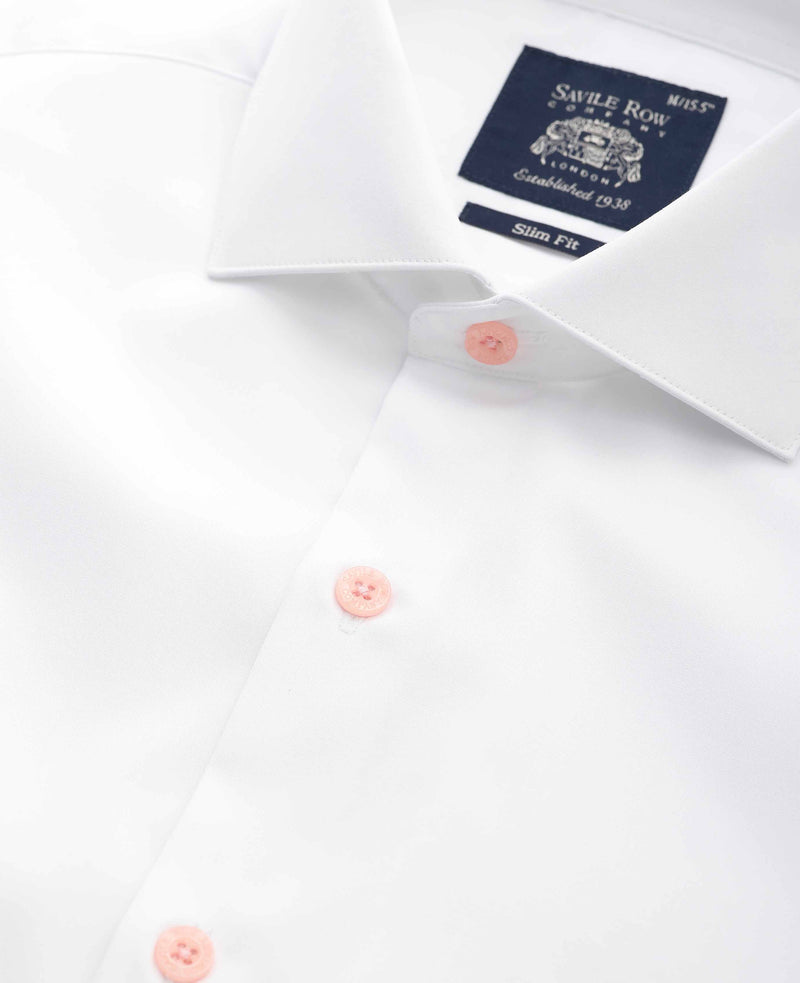 White Cotton Slim Fit Smart-Casual Shirt With Contrast Buttons - Single Cuff