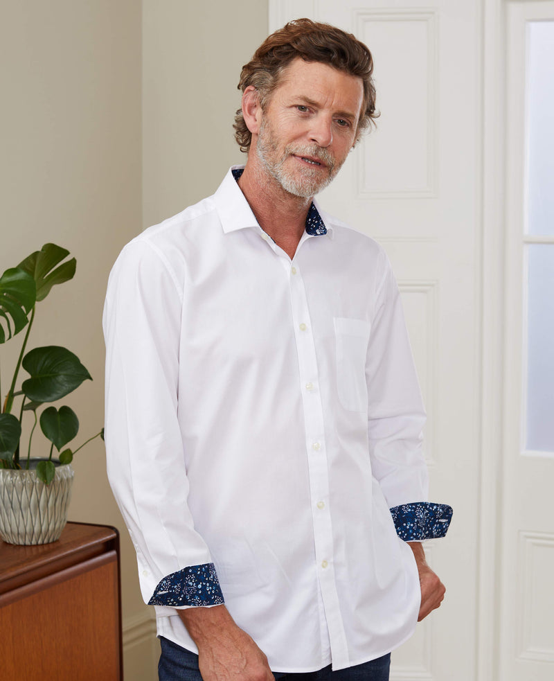 Men's White Cotton Twill Casual Shirt