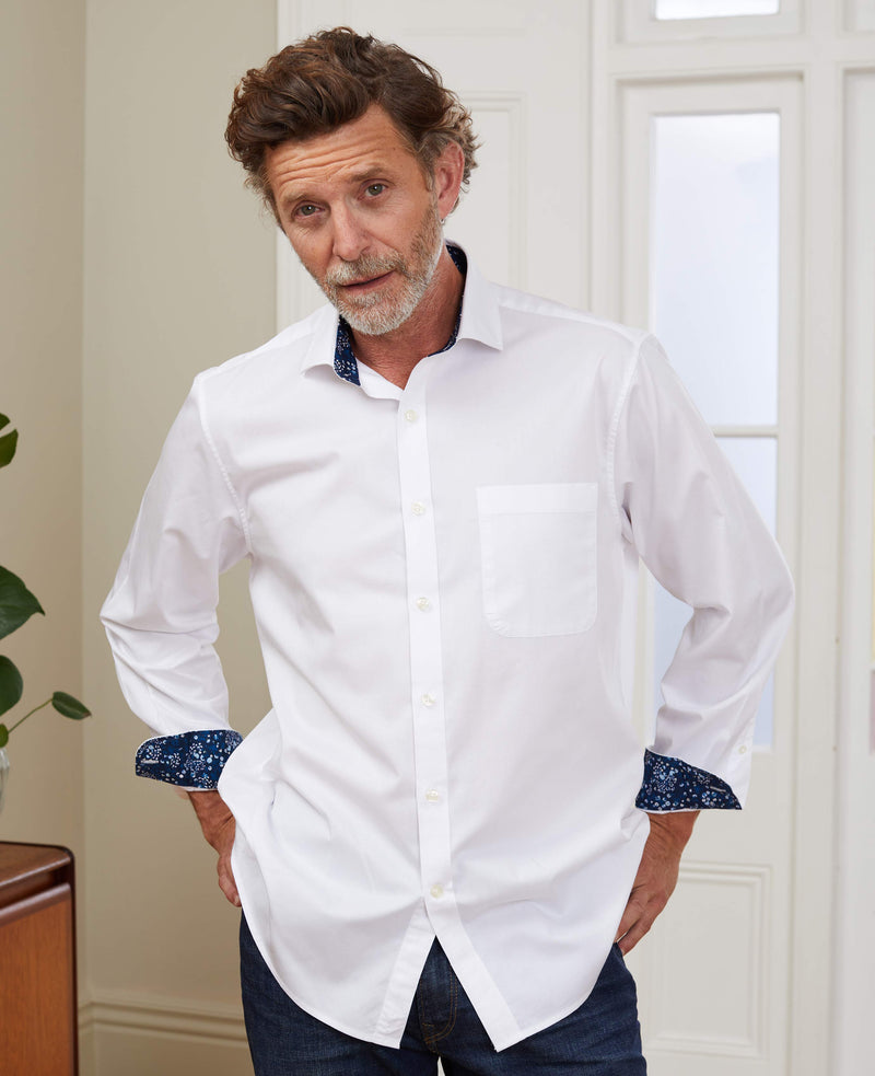 White Cotton Twill Classic Fit Casual Shirt