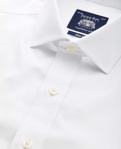 White Cotton Twill Slim Fit Non-Iron Shirt - Single Cuff