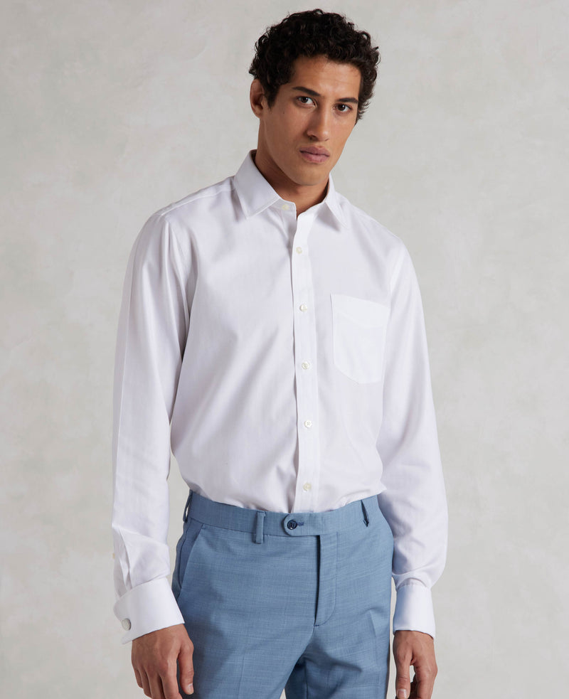 White Herringbone Classic Fit Non-Iron Formal Shirt - Double Cuff