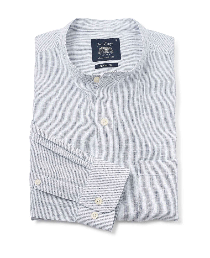 White Navy Stripe Linen-Blend Shirt - 1392WHB