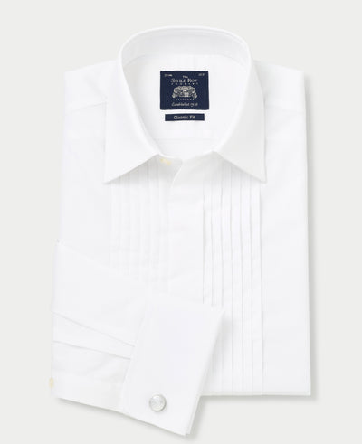 White Pleated Front Classic Fit Dress Formal Shirt - Double Cuff