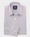 White Purple Cotton Grid Check Classic Fit Formal Shirt - Single Cuff