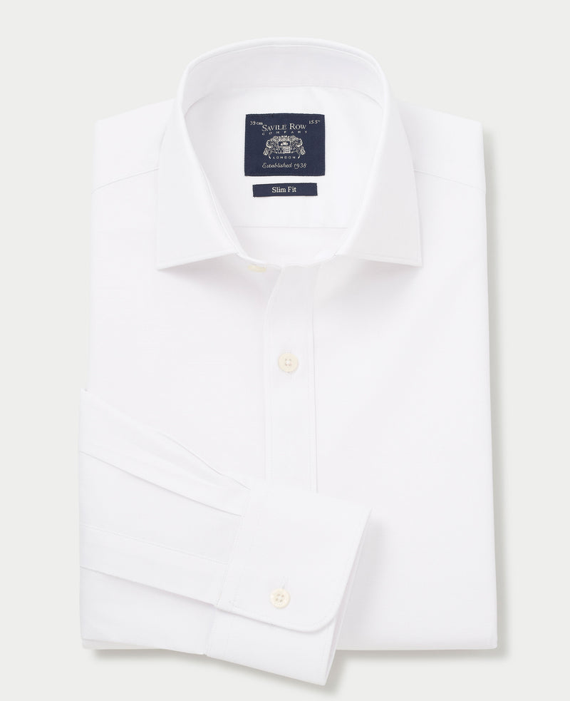 White Stretch Cotton Slim Fit Formal Shirt - Single Cuff