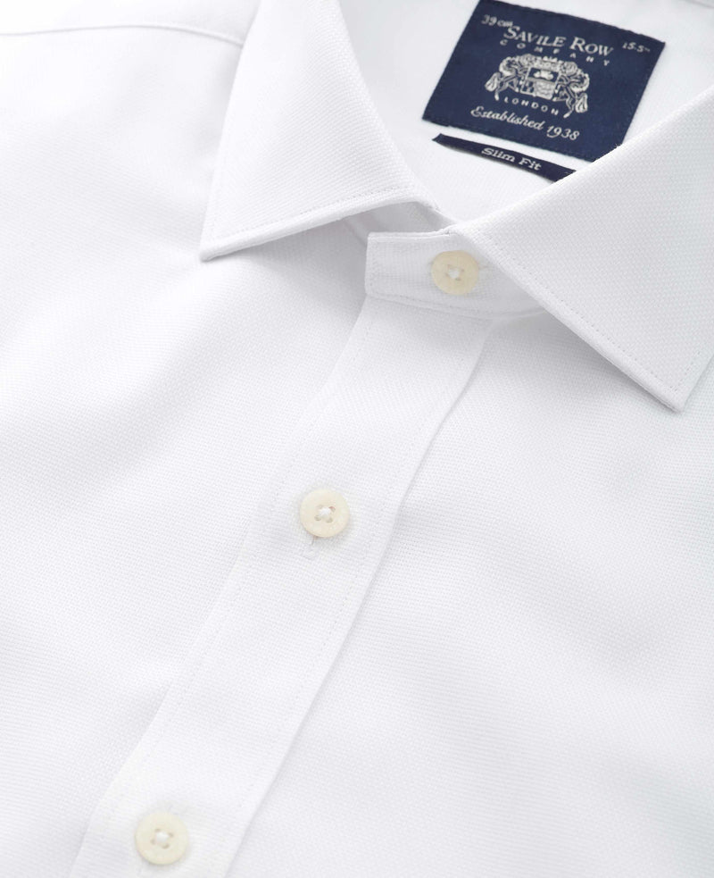 White Textured Cotton Slim Fit Formal Shirt - Double Cuff