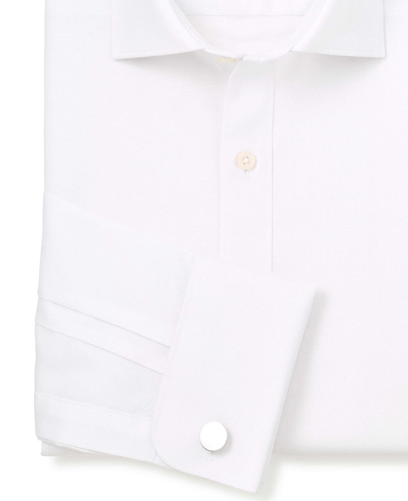 White Textured Cotton Slim Fit Formal Shirt - Double Cuff