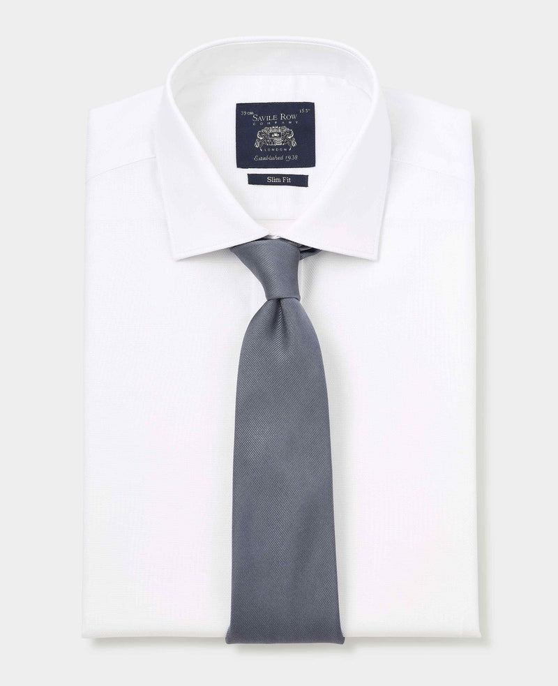 White Textured Cotton Slim Fit Formal Shirt - Double Cuff