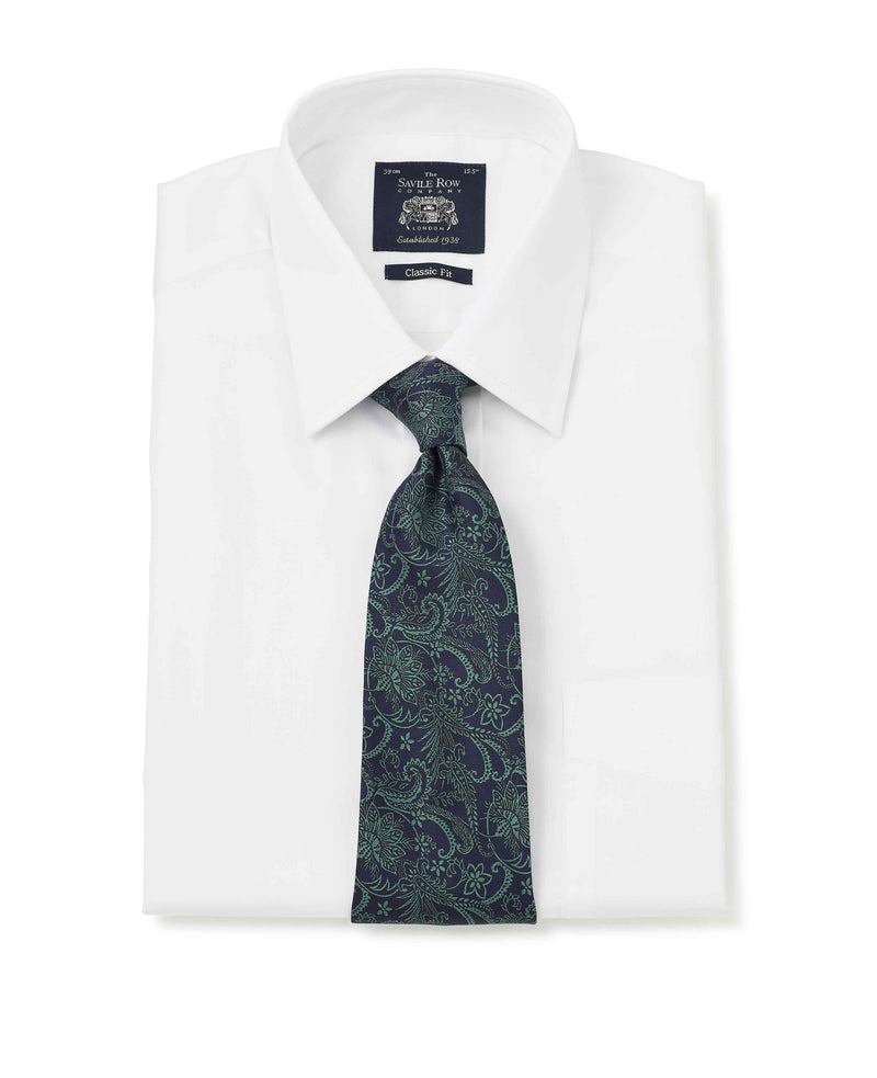 White Twill Classic Fit Shirt - Double Cuff - With Tie On - 1363WHT