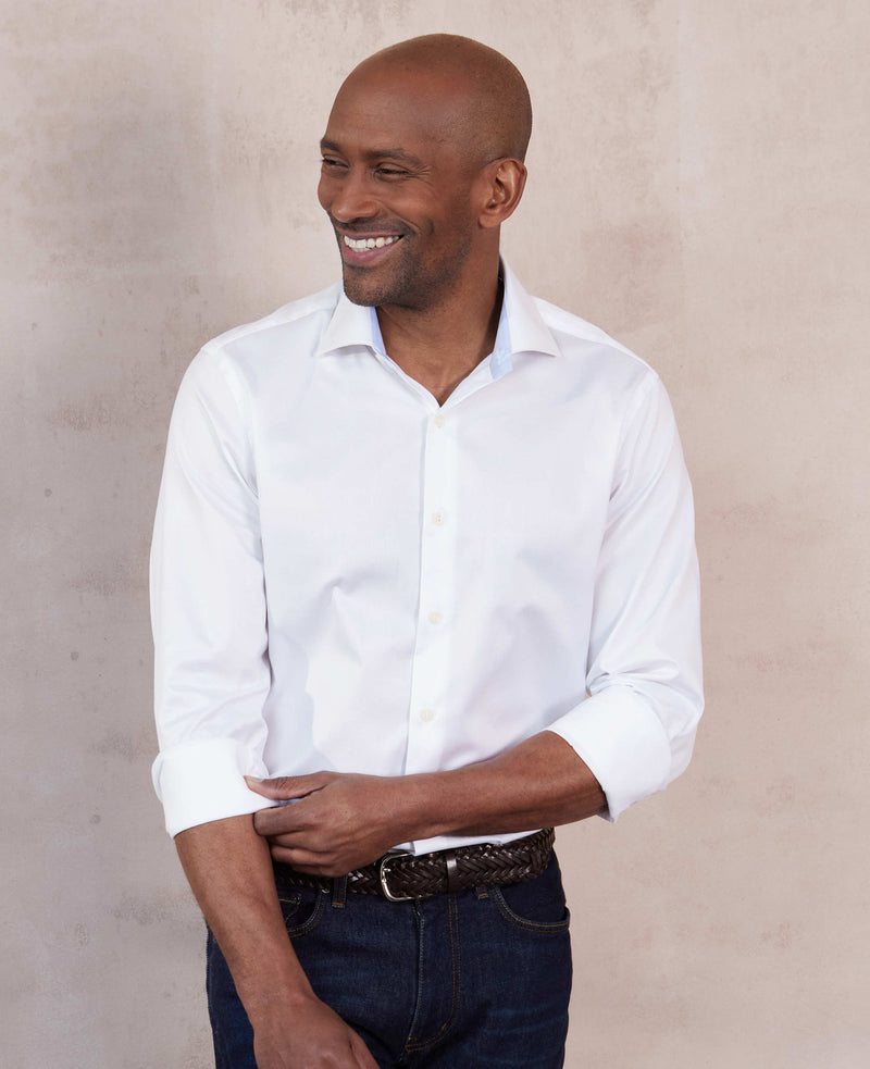 White Two-Ply Cotton Slim Fit Gold Label Formal Shirt - Single Cuff