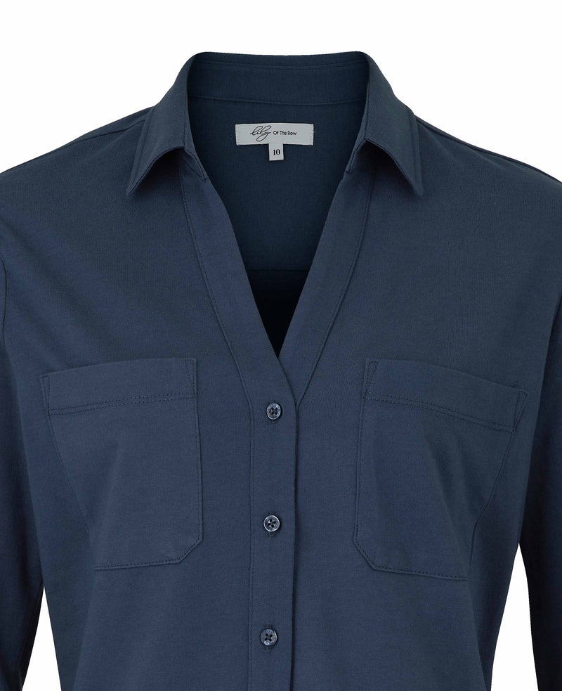 Women's Navy Cotton Jersey Semi-Fitted Shirt