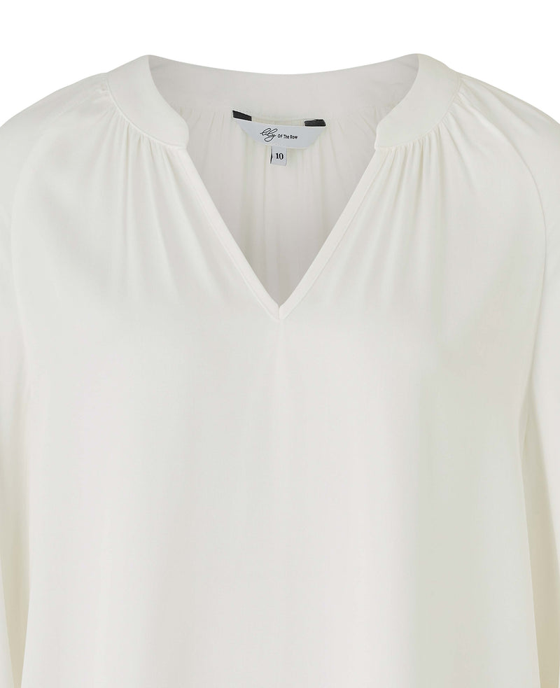 Women's Off White Viscose Twill Grandad Collar Shirt